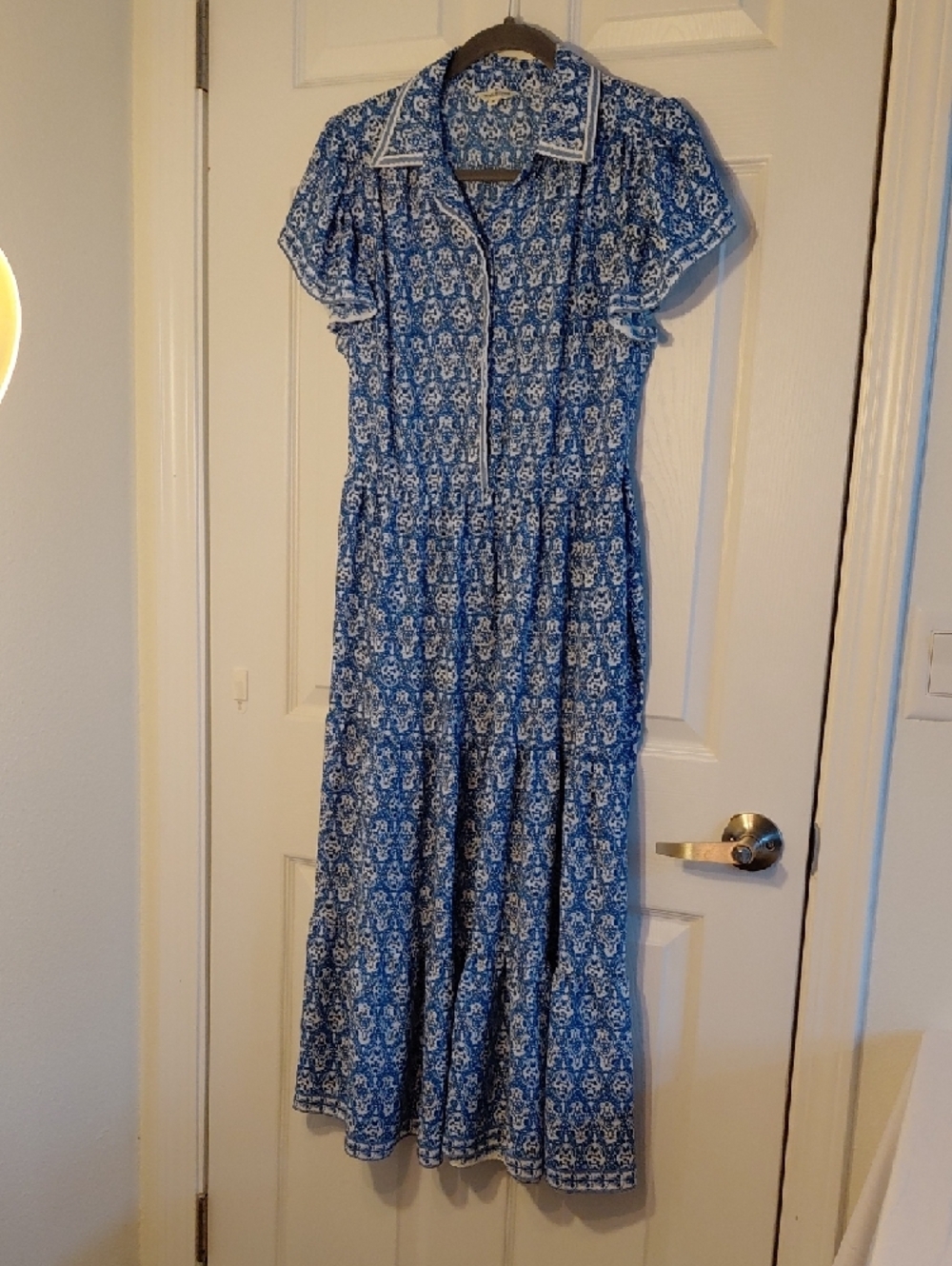Max Studio Blue and White Floral Print Belted Maxi Dress